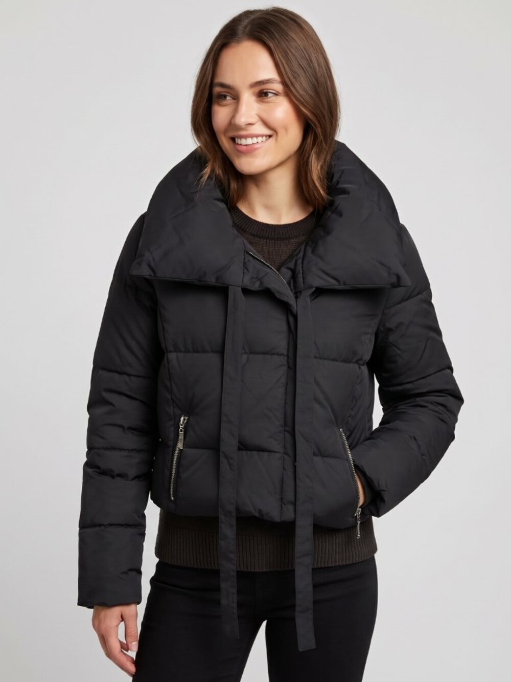 NWOT JouJou Black Puffer Jacket Oversized Funnel Neck Small